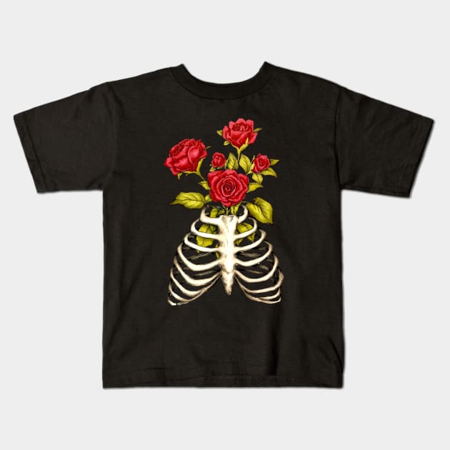 Ribcage Flowers Kids T-Shirt by artistlaurenpower